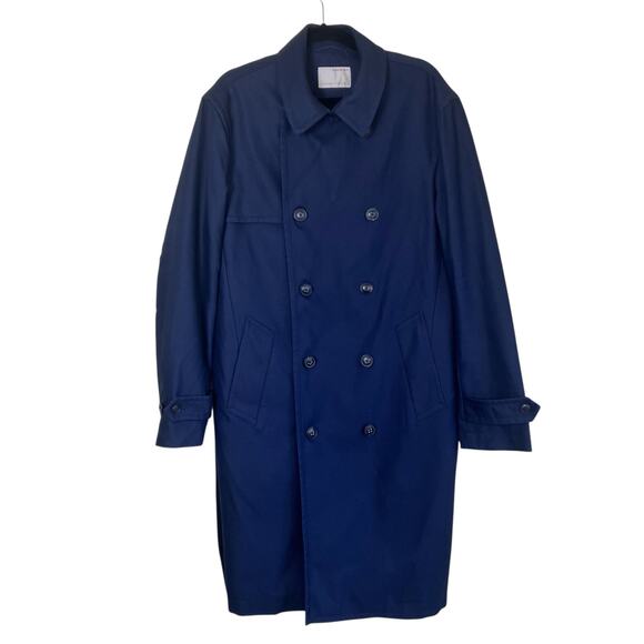 Banana Republic Mens Heritage Collection Navy Water Repellent Long Trench Coat - Picture 3 of 16